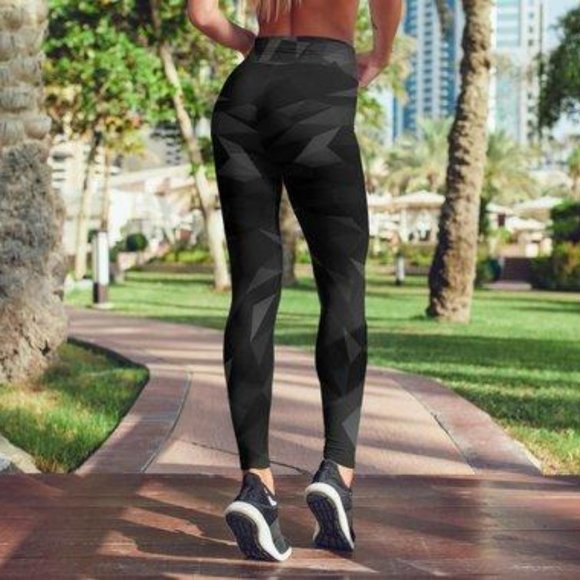 Geometric Black Leggings For Women Gym Leggings - Picture 4 of 5